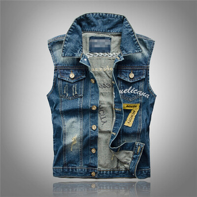 yelek erkek 2022 Meeste Plaastrid Disain Teksad Vest Rebenenud Denim Vest Meeste Denim Vest Meeste Varrukateta Teksad Vest Frayed suurus 5XL