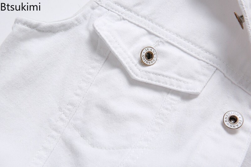 2024-es új férfi fehér farmer mellény, vintage, ujjatlan, alkalmi tiszta pamut mellény dzsekik mosott farmer mellények férfi divatos utcai ruházat