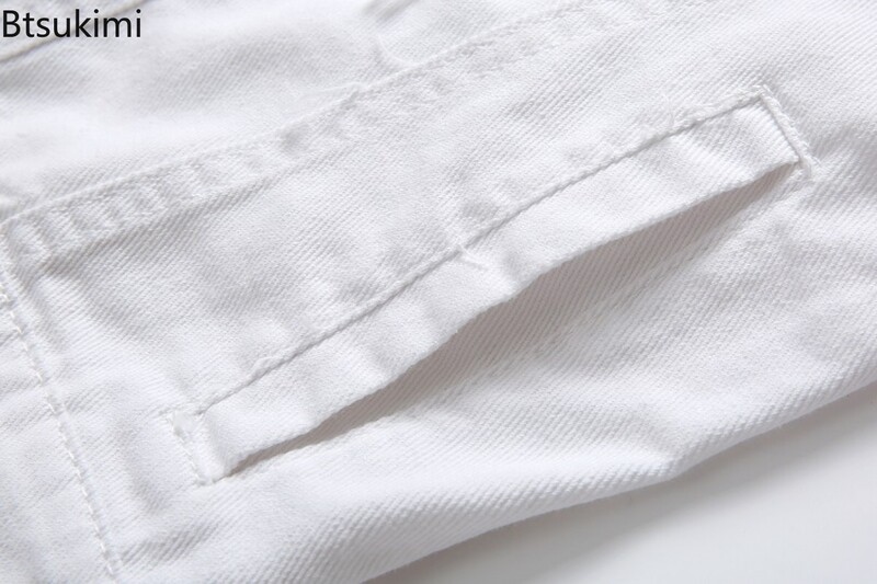 2024-es új férfi fehér farmer mellény, vintage, ujjatlan, alkalmi tiszta pamut mellény dzsekik mosott farmer mellények férfi divatos utcai ruházat