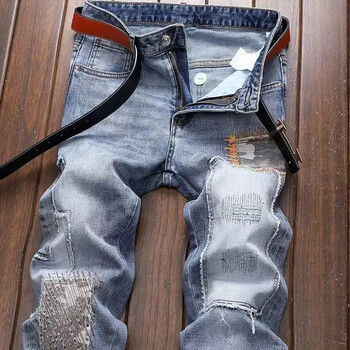 New Spring Autumn Wash Denim Κορεατικού στυλ Μπλε σχεδιαστής καουμπόη ποδηλασίας μοτοσυκλέτα Splice Vintage Cargo Strech Παντελόνι Jean