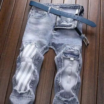 New Spring Autumn Wash Denim Κορεατικού στυλ Μπλε σχεδιαστής καουμπόη ποδηλασίας μοτοσυκλέτα Splice Vintage Cargo Strech Παντελόνι Jean