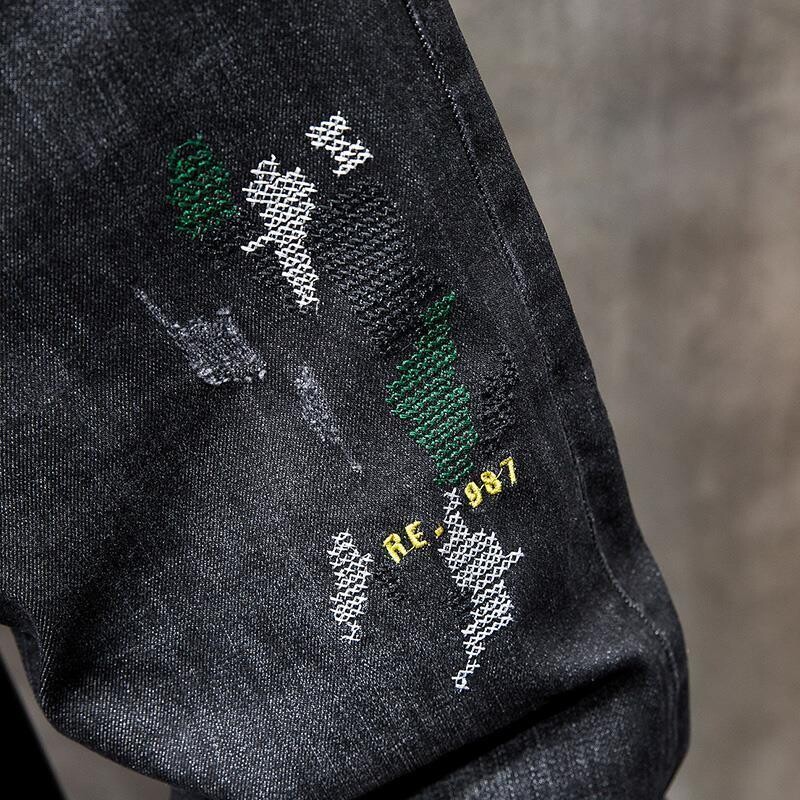 Ulična odjeća Hip-hop Luksuzni korejski stil Muški uski izvezeni ležerni traper traperice Proljetna i jesenska moda duge muške hlače