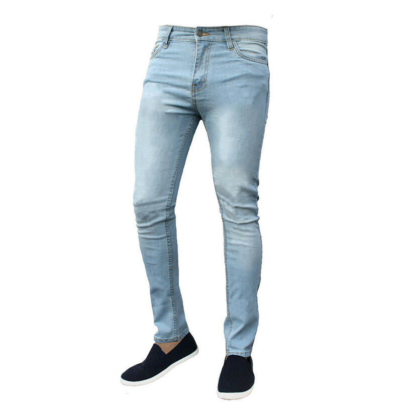 Pantaloni de blugi subțiri în stil clasic de înaltă calitate pentru bărbați Pantaloni de stradă Pantaloni de denim stretch pentru bărbați Pantaloni creion skinny albastru deschis