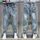 Moda coreeană Streetwear brand de lux pentru bărbați cu șnur casual blugi largi din denim pentru primăvară și toamnă, eleganti, pantaloni cargo bărbați