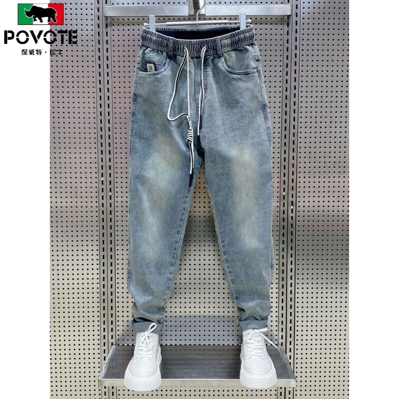 Moda coreeană Streetwear brand de lux pentru bărbați cu șnur casual blugi largi din denim pentru primăvară și toamnă, eleganti, pantaloni cargo bărbați