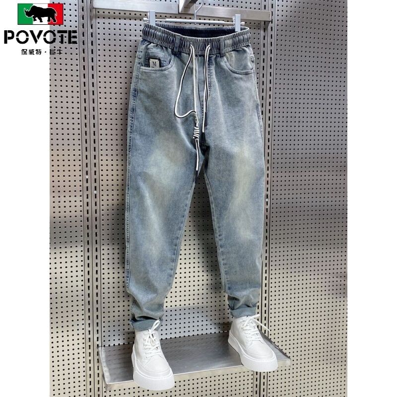 Moda coreeană Streetwear brand de lux pentru bărbați cu șnur casual blugi largi din denim pentru primăvară și toamnă, eleganti, pantaloni cargo bărbați