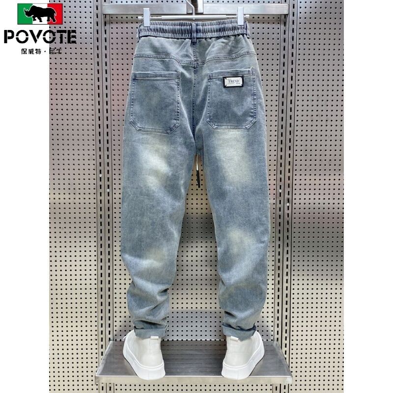 Moda coreeană Streetwear brand de lux pentru bărbați cu șnur casual blugi largi din denim pentru primăvară și toamnă, eleganti, pantaloni cargo bărbați