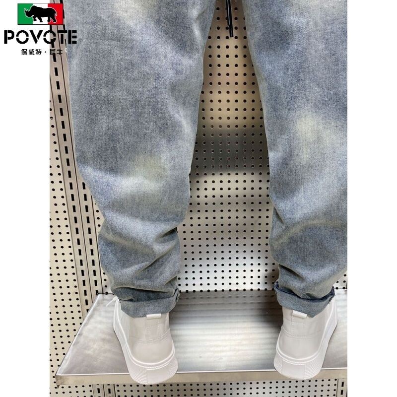 Moda coreeană Streetwear brand de lux pentru bărbați cu șnur casual blugi largi din denim pentru primăvară și toamnă, eleganti, pantaloni cargo bărbați