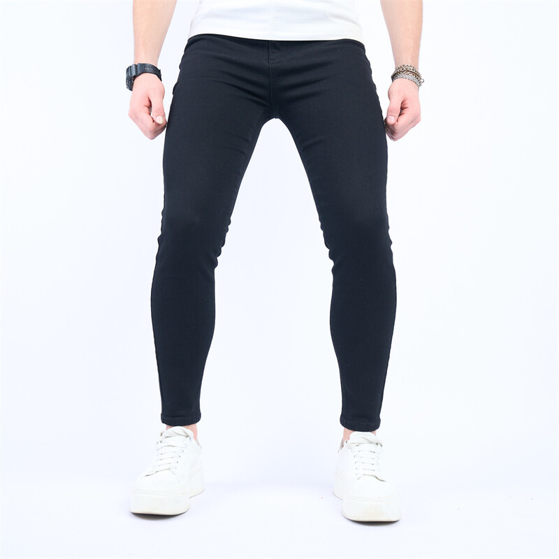 Nou, elegant, stil simplu, solid, bărbați, negri, slim fit, blugi, pantaloni, pantaloni de stradă pentru bărbați, elastici