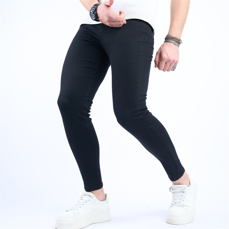 Nou, elegant, stil simplu, solid, bărbați, negri, slim fit, blugi, pantaloni, pantaloni de stradă pentru bărbați, elastici