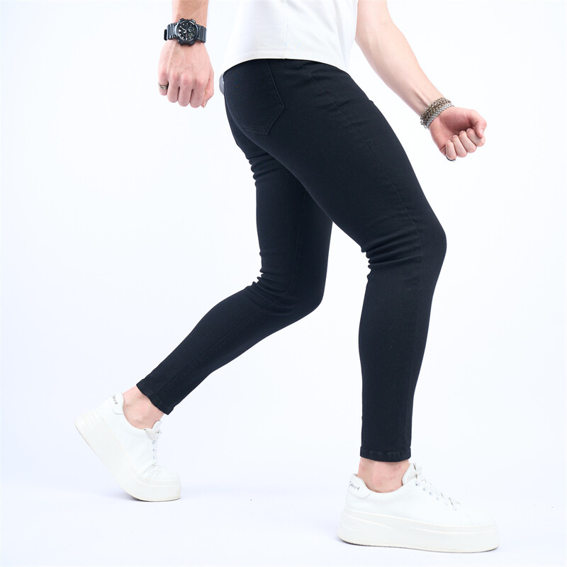 Nou, elegant, stil simplu, solid, bărbați, negri, slim fit, blugi, pantaloni, pantaloni de stradă pentru bărbați, elastici