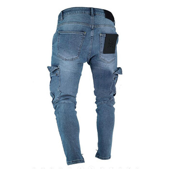 Street Elastic Jeans Ανδρικό τζιν παντελόνι Cargo Μονόχρωμο με πολλές τσέπες Κάτω φερμουάρ Casual Παντελόνι Slim Fit Daily Wear Joggers