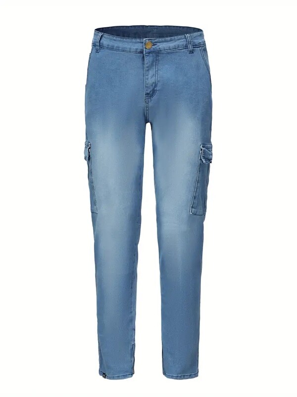 Ielu Elastīgi Džinsi Vīriešu Džinsu Bikses Vienkrāsainas Vairākas Kabatas Apakšpusē rāvējslēdzējs Ikdienas bikses Slim Fit Ikdienas valkāšanai