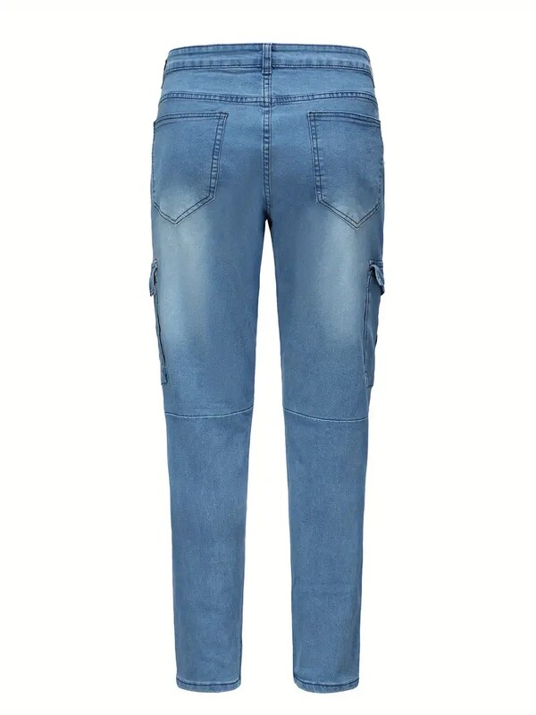 Ielu Elastīgi Džinsi Vīriešu Džinsu Bikses Vienkrāsainas Vairākas Kabatas Apakšpusē rāvējslēdzējs Ikdienas bikses Slim Fit Ikdienas valkāšanai