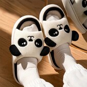 Cute Panda Couple čības, neslīdošas, biezas zoles lina kurpes ar atvērtu purngalu iekštelpām mājas slidkalniņi vīriešiem un sievietēm visu sezonu apavi