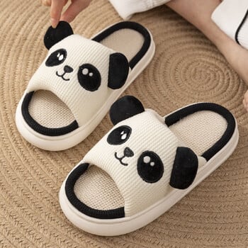 Cute Panda Couple Slippers Αντιολισθητικά Λινά Παπούτσια με Ανοιχτή Σόλα Εσωτερικές Διαφάνειες για Άνδρες και Γυναίκες Υποδήματα για όλες τις εποχές