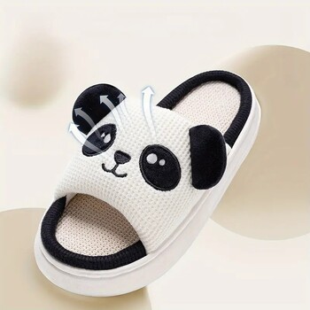 Cute Panda Couple Slippers Αντιολισθητικά Λινά Παπούτσια με Ανοιχτή Σόλα Εσωτερικές Διαφάνειες για Άνδρες και Γυναίκες Υποδήματα για όλες τις εποχές