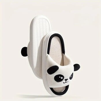 Cute Panda Couple Slippers Αντιολισθητικά Λινά Παπούτσια με Ανοιχτή Σόλα Εσωτερικές Διαφάνειες για Άνδρες και Γυναίκες Υποδήματα για όλες τις εποχές