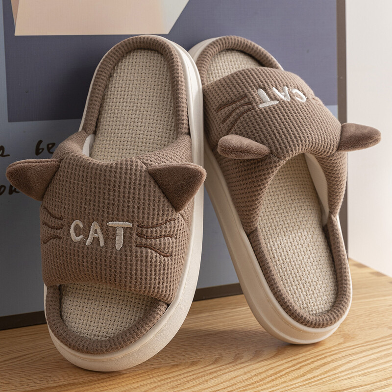 Cute Panda Couple čības, neslīdošas, biezas zoles lina kurpes ar atvērtu purngalu iekštelpām mājas slidkalniņi vīriešiem un sievietēm visu sezonu apavi