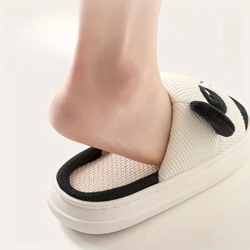 Cute Panda Couple čības, neslīdošas, biezas zoles lina kurpes ar atvērtu purngalu iekštelpām mājas slidkalniņi vīriešiem un sievietēm visu sezonu apavi