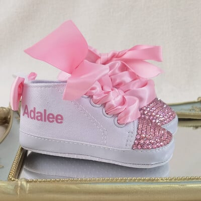 Roosa isikupärastatud nimi Baby Shoes Poiss Tüdruk Esimene kõndimine Lastetoas Deco Glitter Kohandatud Baby Shower Tossud