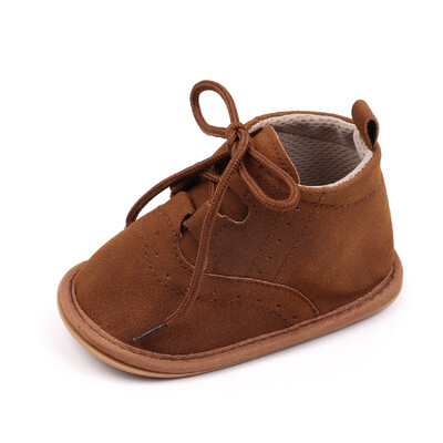 Jaundzimušo bērnu apavi šņorējami klasiski britu stila neslīdoši gumijas apavi ar mīkstu zoli, plakani apavi zēniem Infant Prewalker First Walking