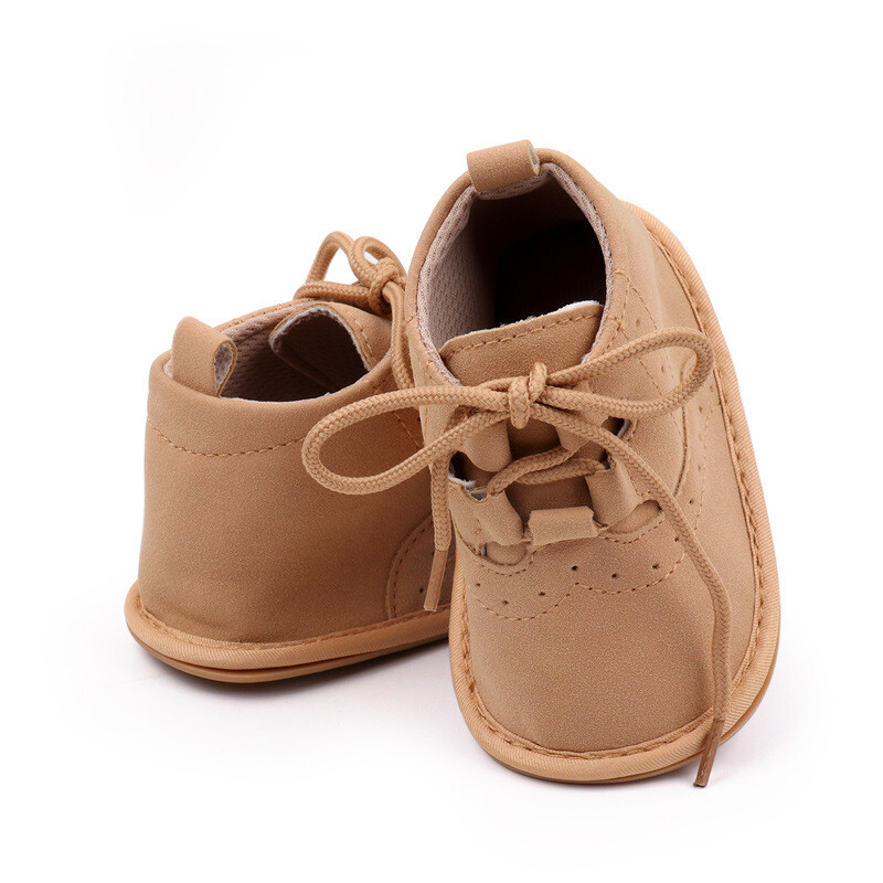 Jaundzimušo bērnu apavi šņorējami klasiski britu stila neslīdoši gumijas apavi ar mīkstu zoli, plakani apavi zēniem Infant Prewalker First Walking