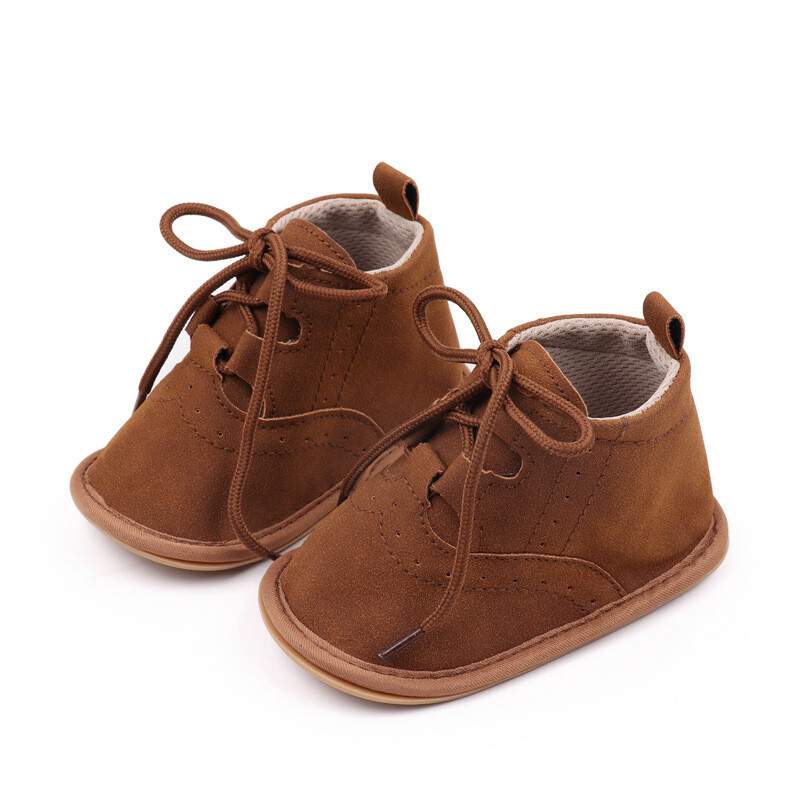 Jaundzimušo bērnu apavi šņorējami klasiski britu stila neslīdoši gumijas apavi ar mīkstu zoli, plakani apavi zēniem Infant Prewalker First Walking