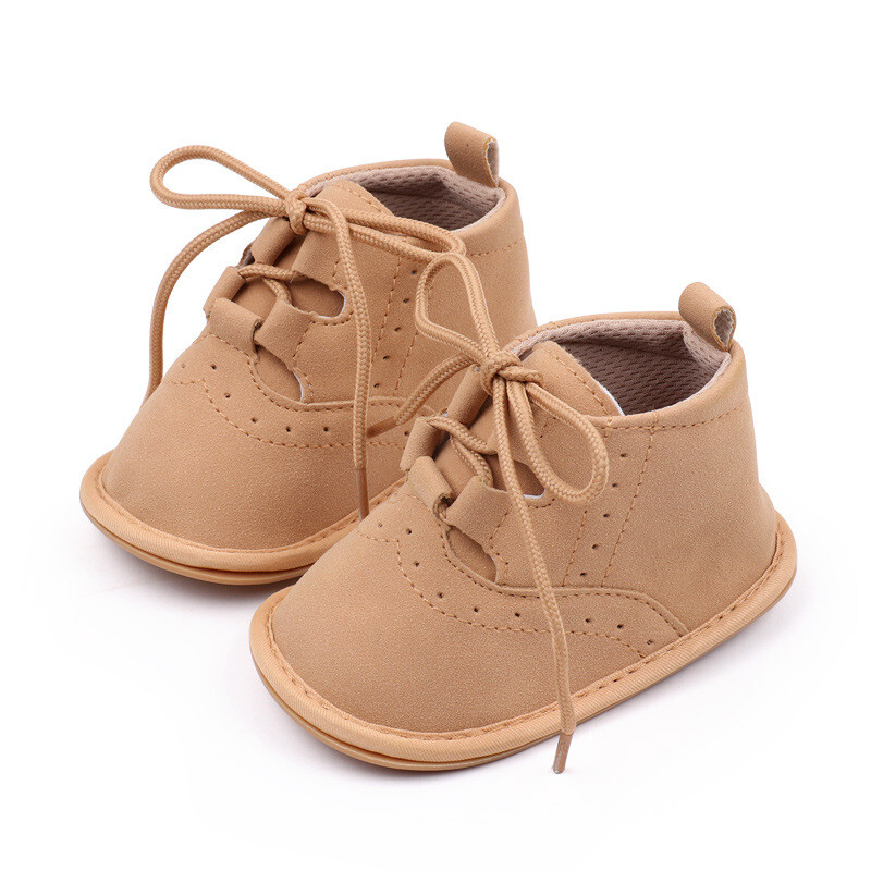 Jaundzimušo bērnu apavi šņorējami klasiski britu stila neslīdoši gumijas apavi ar mīkstu zoli, plakani apavi zēniem Infant Prewalker First Walking