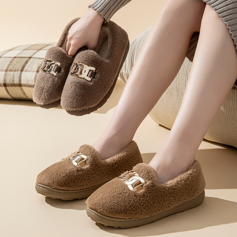 Téli Női Otthon Meleg Cipők Táskák Sarkú Pamut Alkalmi Papucs Vastag szőrme Kényelmes Csúszásgátló Nappali Cipők