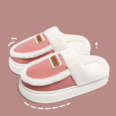 Ziemas mājsaimniecības čības Sieviešu modes Ādas plīša izšūšanas platformas čības iekštelpu vilnas siltas čības Mājas kokvilnas apavi