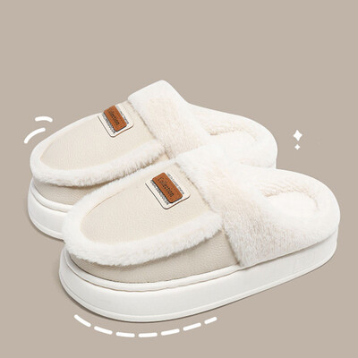 Ziemas mājsaimniecības čības Sieviešu modes Ādas plīša izšūšanas platformas čības iekštelpu vilnas siltas čības Mājas kokvilnas apavi