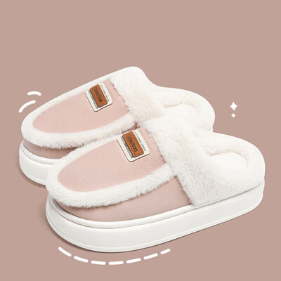 Ziemas mājsaimniecības čības Sieviešu modes Ādas plīša izšūšanas platformas čības iekštelpu vilnas siltas čības Mājas kokvilnas apavi