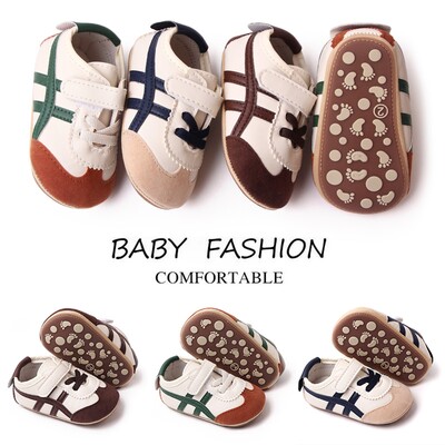 Citgeett Infant Baby Boys Girls Sneakers Contrast Color Stripe PU Leather Anti-Slip Sole Prewalker First Walker Shoes
