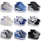 Jaundzimušā zīdaiņa modes kedas zīdaiņam, mīksta auduma apakšdaļa, gultiņas apavi zēniem meitenei, klasiski rūtaini, pirmie staigātāji 0–18 mēn.