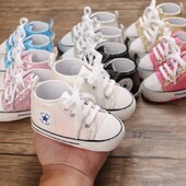 Yibubu Baby Shoes Bling Canvas Zīdaiņu Zīdaiņu Meiteņu Apavi Šņorējami Ērti Zēnu kedas Mīksta Zole Pretslīdēšanas Toddler Pirmie Staigulīši