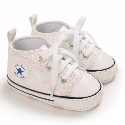 Yibubu Baby Shoes Bling Canvas Zīdaiņu Zīdaiņu Meiteņu Apavi Šņorējami Ērti Zēnu kedas Mīksta Zole Pretslīdēšanas Toddler Pirmie Staigulīši