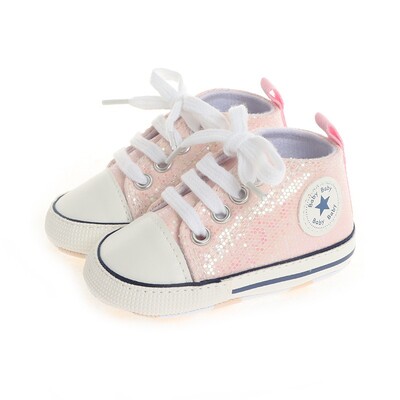 Yibubu Baby Shoes Bling Canvas Zīdaiņu Zīdaiņu Meiteņu Apavi Šņorējami Ērti Zēnu kedas Mīksta Zole Pretslīdēšanas Toddler Pirmie Staigulīši