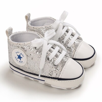 Yibubu Baby Shoes Bling Canvas Zīdaiņu Zīdaiņu Meiteņu Apavi Šņorējami Ērti Zēnu kedas Mīksta Zole Pretslīdēšanas Toddler Pirmie Staigulīši