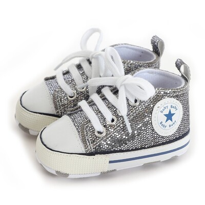 Yibubu Baby Shoes Bling Canvas Zīdaiņu Zīdaiņu Meiteņu Apavi Šņorējami Ērti Zēnu kedas Mīksta Zole Pretslīdēšanas Toddler Pirmie Staigulīši