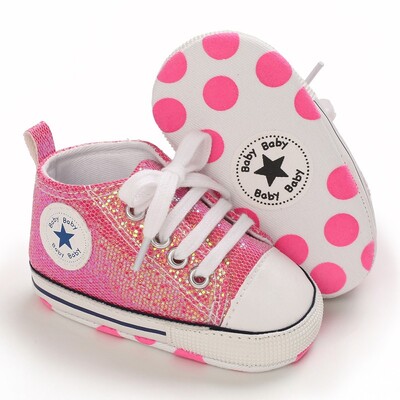 Yibubu Baby Shoes Bling Canvas Zīdaiņu Zīdaiņu Meiteņu Apavi Šņorējami Ērti Zēnu kedas Mīksta Zole Pretslīdēšanas Toddler Pirmie Staigulīši