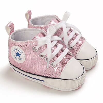 Yibubu Baby Shoes Bling Canvas Zīdaiņu Zīdaiņu Meiteņu Apavi Šņorējami Ērti Zēnu kedas Mīksta Zole Pretslīdēšanas Toddler Pirmie Staigulīši
