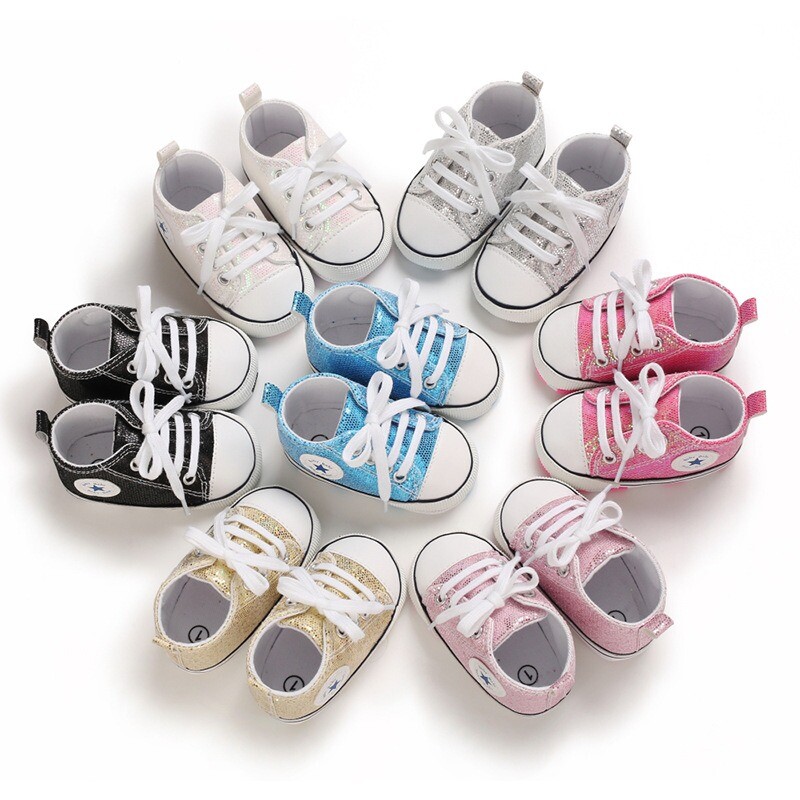 Yibubu Baby Shoes Bling Canvas Zīdaiņu Zīdaiņu Meiteņu Apavi Šņorējami Ērti Zēnu kedas Mīksta Zole Pretslīdēšanas Toddler Pirmie Staigulīši