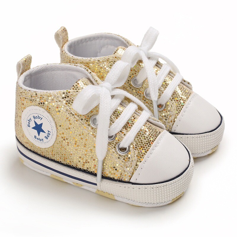 Yibubu Baby Shoes Bling Canvas Zīdaiņu Zīdaiņu Meiteņu Apavi Šņorējami Ērti Zēnu kedas Mīksta Zole Pretslīdēšanas Toddler Pirmie Staigulīši