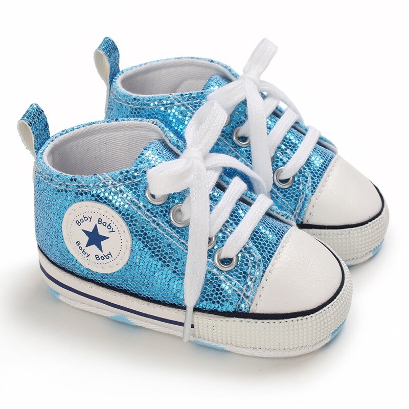 Yibubu Baby Shoes Bling Canvas Zīdaiņu Zīdaiņu Meiteņu Apavi Šņorējami Ērti Zēnu kedas Mīksta Zole Pretslīdēšanas Toddler Pirmie Staigulīši