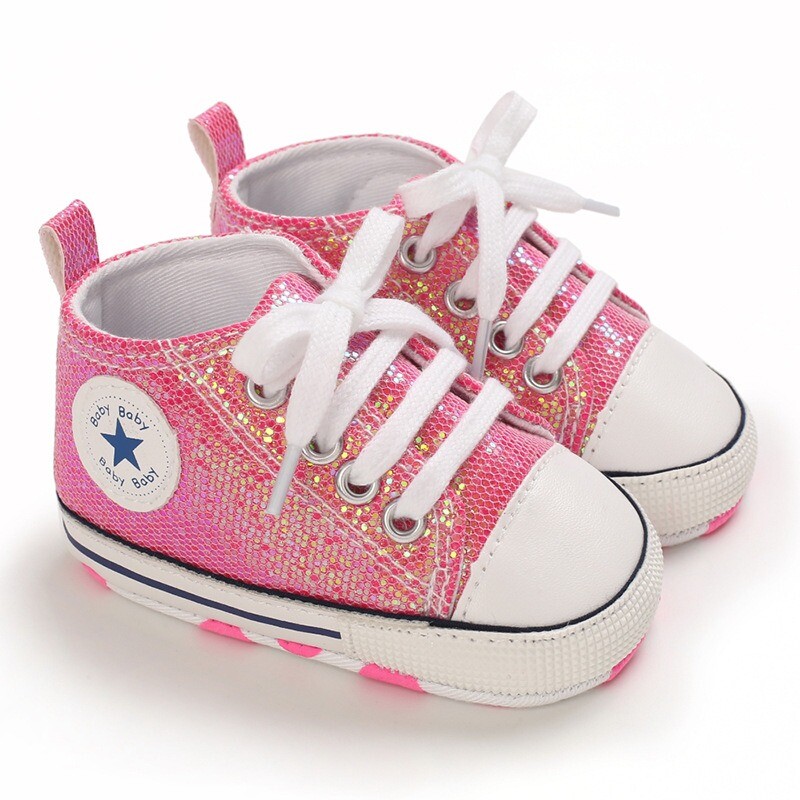 Yibubu Baby Shoes Bling Canvas Zīdaiņu Zīdaiņu Meiteņu Apavi Šņorējami Ērti Zēnu kedas Mīksta Zole Pretslīdēšanas Toddler Pirmie Staigulīši