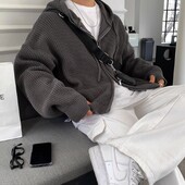 Ziemas apģērbs Vīriešu luksusa trikotāžas ar kapuci ar rāvējslēdzēju jaciņa Džemperis ar garām piedurknēm vienkrāsains kapucis Korejiešu populārs trikotāža