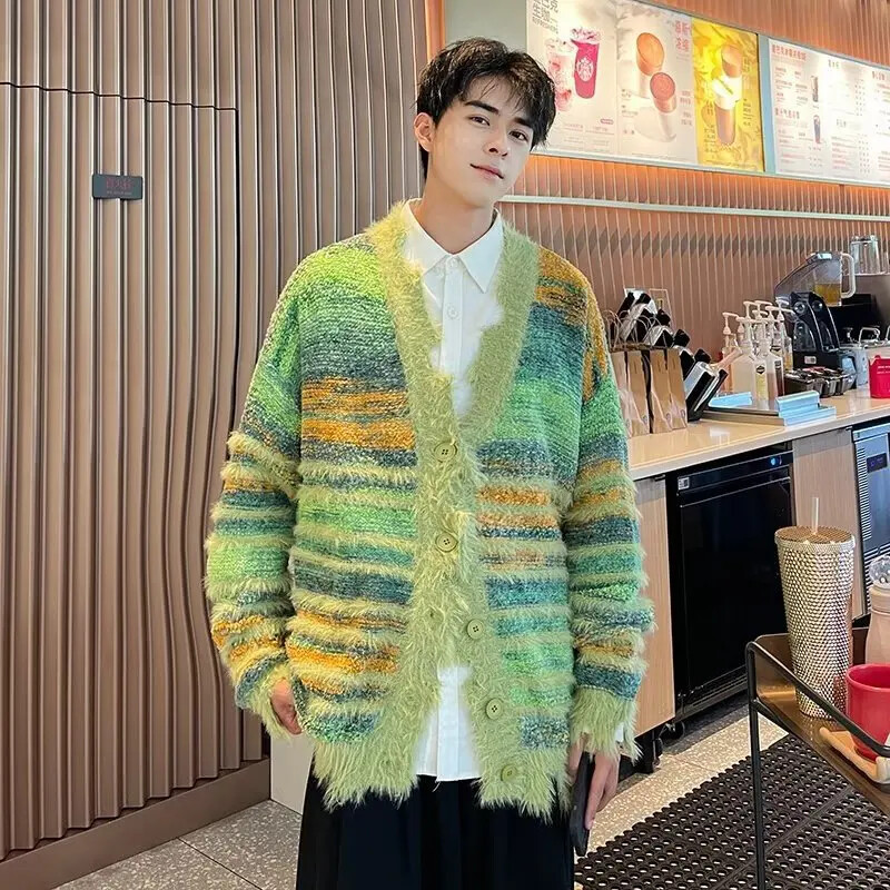 Ziemas neregulāri trikotāžas džemperi Vīriešu brīvi svītru jaciņa Krāsa Block Lielizmēra džemperis Sieviete Y2K Harajuku Trikotāžas Mēteļi Topi