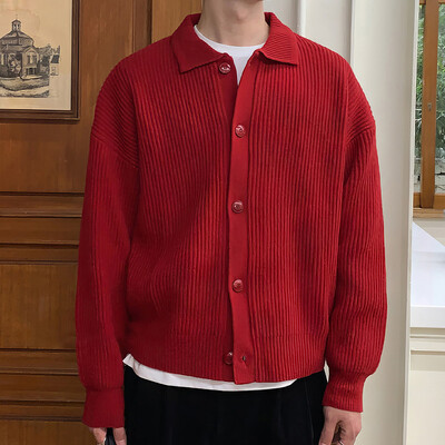 Muški trend crveno zeleni dnevni široki džemperi s gumbima Ugodna pletena kardiga stilska termo jednobojna gornja odjeća dugih rukava Muška