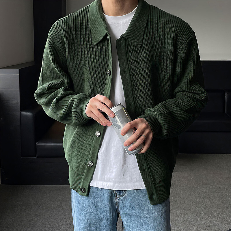 Muški trend crveno zeleni dnevni široki džemperi s gumbima Ugodna pletena kardiga stilska termo jednobojna gornja odjeća dugih rukava Muška